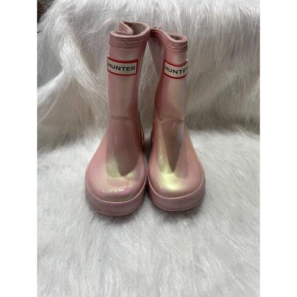 Hunter Kids Pink Gloss Rain Boots Size 8 - Picture 2 of 7